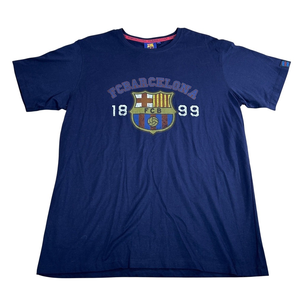 FC Barcelona Mens Large Navy Blue Graphic T-Shirt FCB 1899 Soccer Football Tee